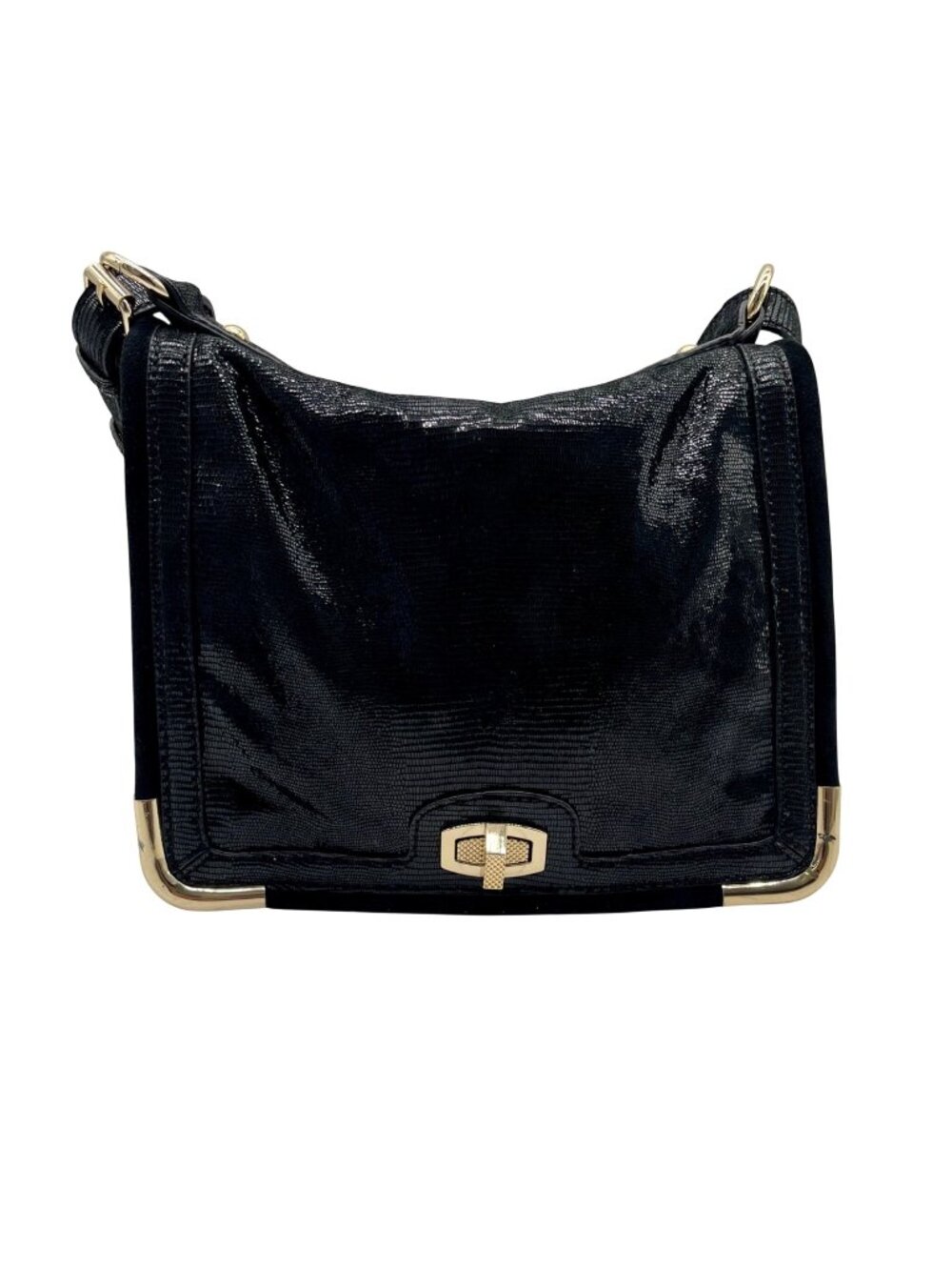 Ann Taylor Black Reptile Leather Shoulder Bag